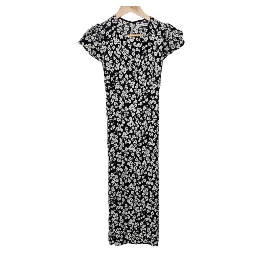 Reformation Elaine Midi Dress Black and White Floral size 4